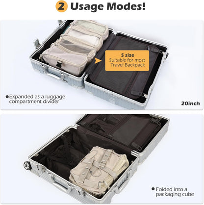 TABITORA Travel Luggage Organizer Hanging Packing Cubes Portable Hanging Shelves Carry on Closet for Suitcase with 2 Hooks,Collapsible(Beige,S)