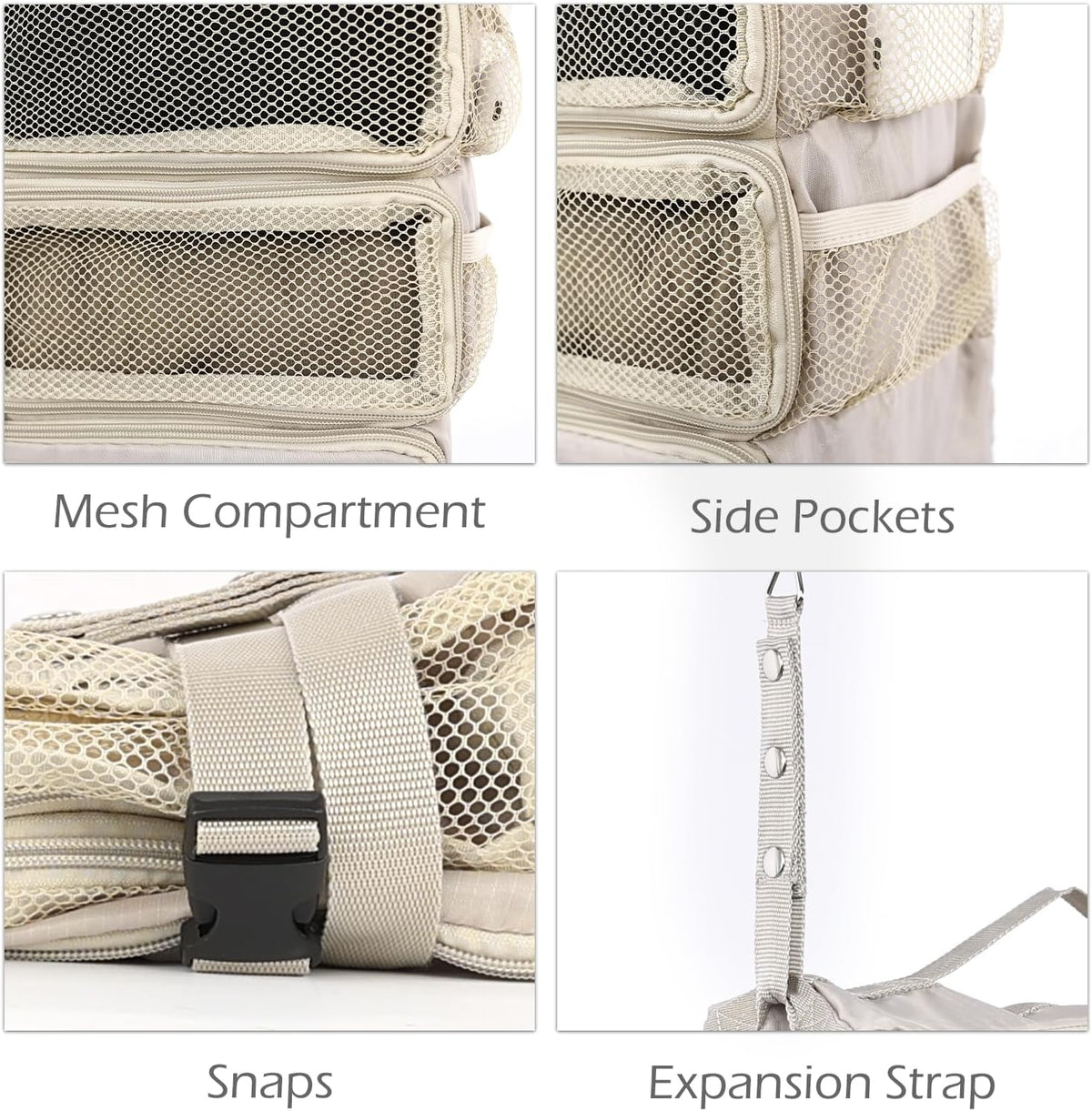 TABITORA Travel Luggage Organizer Hanging Packing Cubes Portable Hanging Shelves Carry on Closet for Suitcase with 2 Hooks,Collapsible(Beige,S)