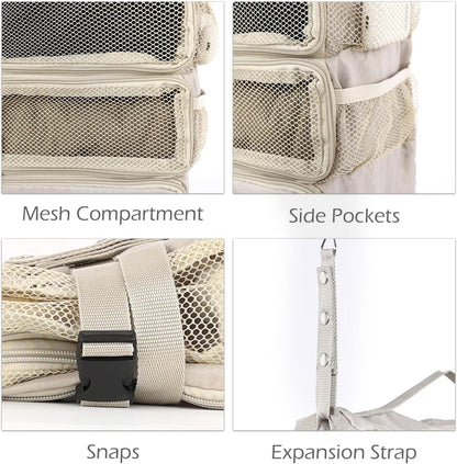 TABITORA Travel Luggage Organizer Hanging Packing Cubes Portable Hanging Shelves Carry on Closet for Suitcase with 2 Hooks,Collapsible(Beige,S)