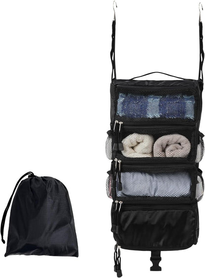 TABITORA Travel Luggage Organizer Hanging Packing Cubes Portable Hanging Shelves Carry on Closet for Suitcase with 2 Hooks,Collapsible(Beige,S)