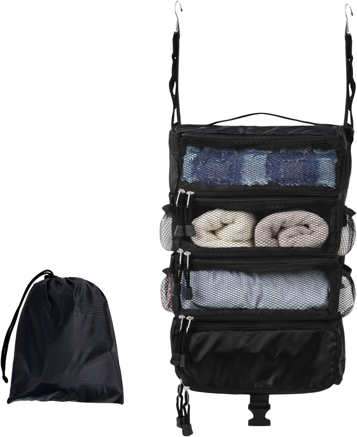 TABITORA Travel Luggage Organizer Hanging Packing Cubes Portable Hanging Shelves Carry on Closet for Suitcase with 2 Hooks,Collapsible(Beige,S)
