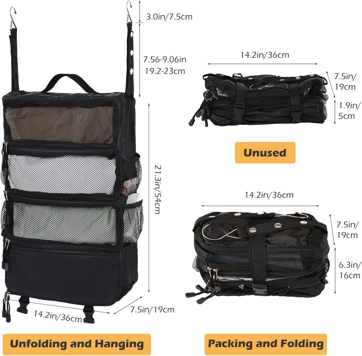 TABITORA Travel Luggage Organizer Hanging Packing Cubes Portable Hanging Shelves Carry on Closet for Suitcase with 2 Hooks,Collapsible(Beige,S)
