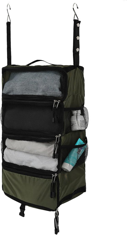 TABITORA Travel Luggage Organizer Hanging Packing Cubes Portable Hanging Shelves Carry on Closet for Suitcase with 2 Hooks,Collapsible(Beige,S)