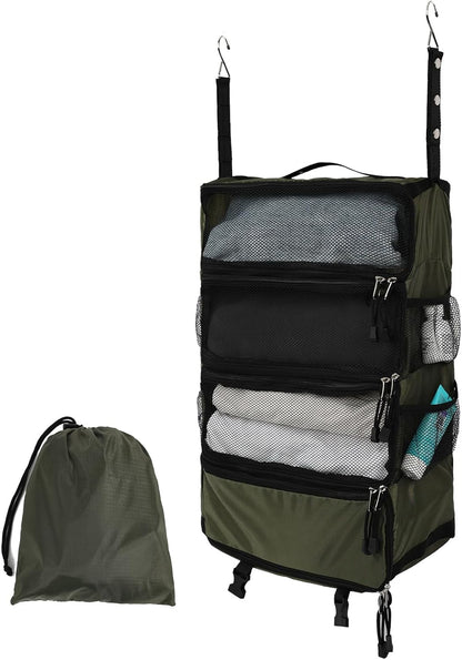 TABITORA Travel Luggage Organizer Hanging Packing Cubes Portable Hanging Shelves Carry on Closet for Suitcase with 2 Hooks,Collapsible(Beige,S)