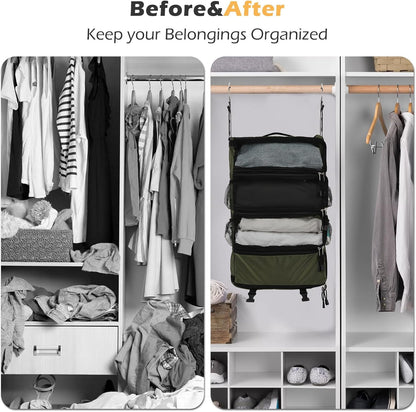 TABITORA Travel Luggage Organizer Hanging Packing Cubes Portable Hanging Shelves Carry on Closet for Suitcase with 2 Hooks,Collapsible(Beige,S)