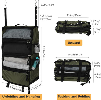 TABITORA Travel Luggage Organizer Hanging Packing Cubes Portable Hanging Shelves Carry on Closet for Suitcase with 2 Hooks,Collapsible(Beige,S)