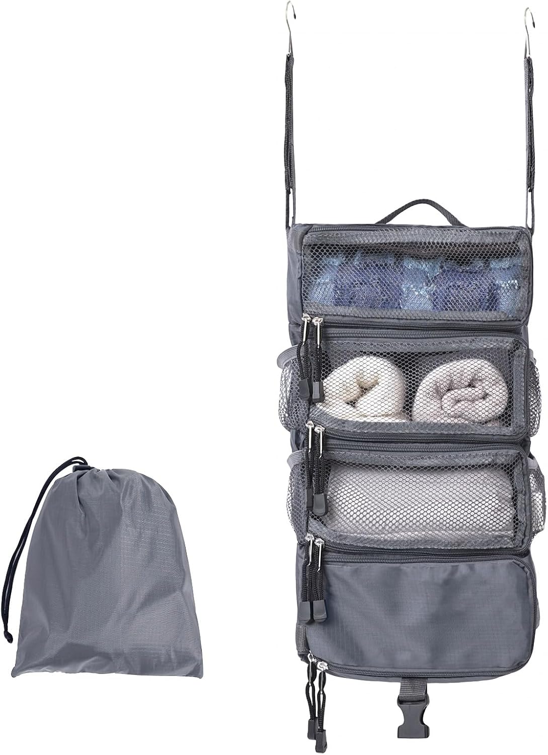 TABITORA Travel Luggage Organizer Hanging Packing Cubes Portable Hanging Shelves Carry on Closet for Suitcase with 2 Hooks,Collapsible(Beige,S)