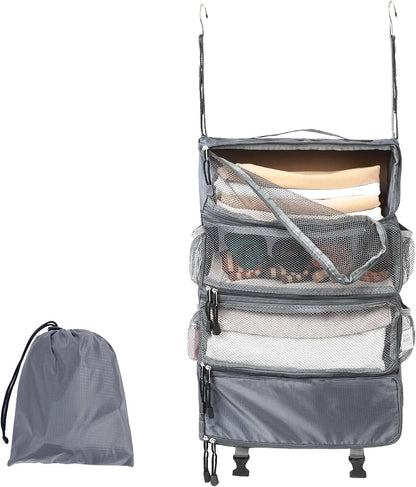TABITORA Travel Luggage Organizer Hanging Packing Cubes Portable Hanging Shelves Carry on Closet for Suitcase with 2 Hooks,Collapsible(Beige,S)