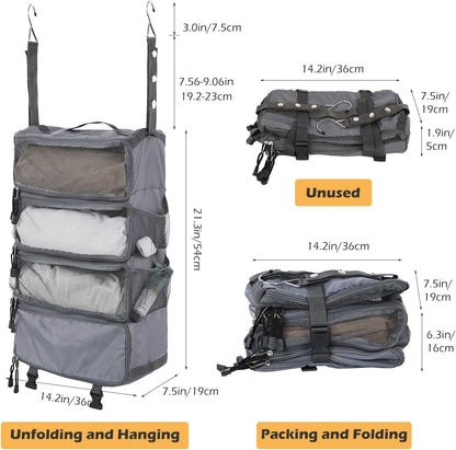 TABITORA Travel Luggage Organizer Hanging Packing Cubes Portable Hanging Shelves Carry on Closet for Suitcase with 2 Hooks,Collapsible(Beige,S)