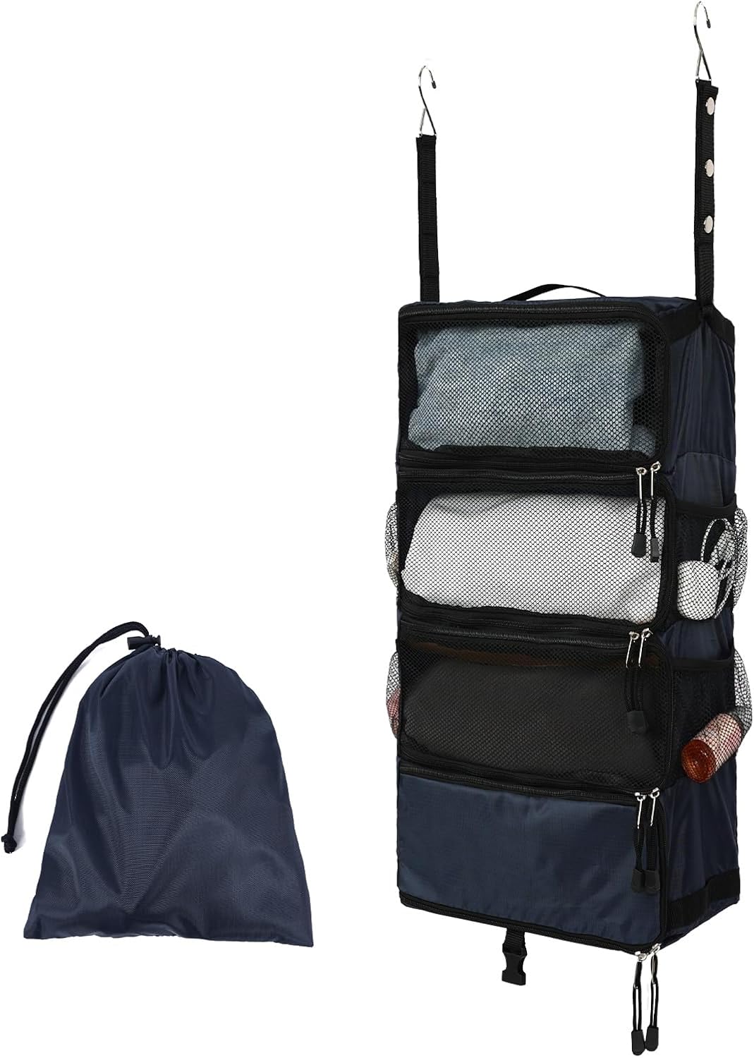 TABITORA Travel Luggage Organizer Hanging Packing Cubes Portable Hanging Shelves Carry on Closet for Suitcase with 2 Hooks,Collapsible(Beige,S)
