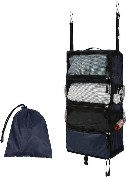 TABITORA Travel Luggage Organizer Hanging Packing Cubes Portable Hanging Shelves Carry on Closet for Suitcase with 2 Hooks,Collapsible(Beige,S)