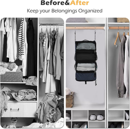 TABITORA Travel Luggage Organizer Hanging Packing Cubes Portable Hanging Shelves Carry on Closet for Suitcase with 2 Hooks,Collapsible(Beige,S)