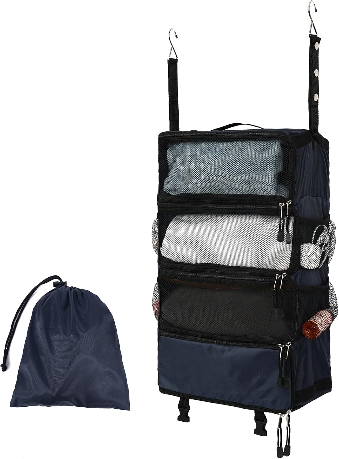 TABITORA Travel Luggage Organizer Hanging Packing Cubes Portable Hanging Shelves Carry on Closet for Suitcase with 2 Hooks,Collapsible(Beige,S)