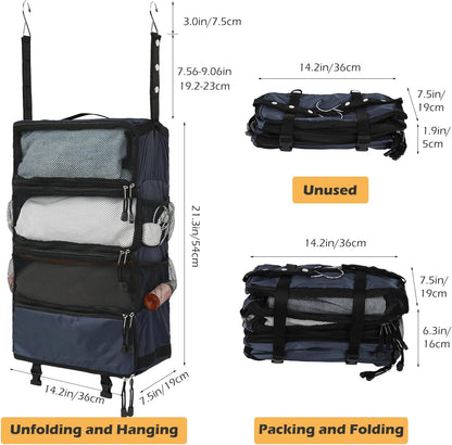 TABITORA Travel Luggage Organizer Hanging Packing Cubes Portable Hanging Shelves Carry on Closet for Suitcase with 2 Hooks,Collapsible(Beige,S)