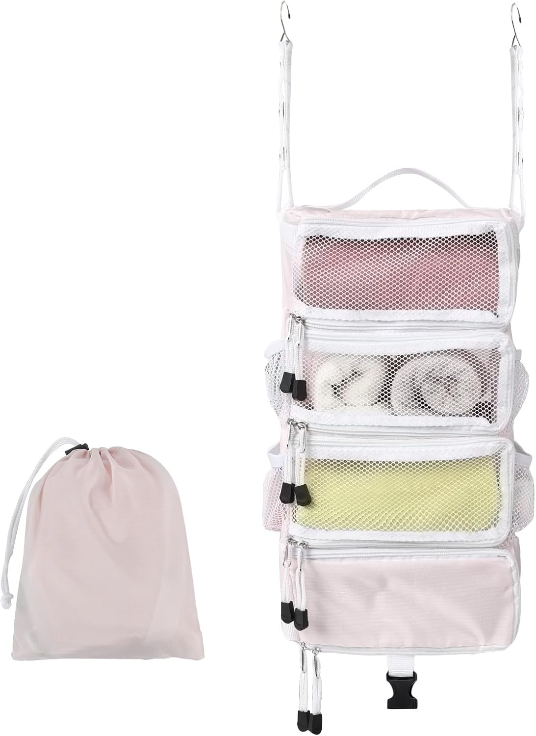 TABITORA Travel Luggage Organizer Hanging Packing Cubes Portable Hanging Shelves Carry on Closet for Suitcase with 2 Hooks,Collapsible(Beige,S)