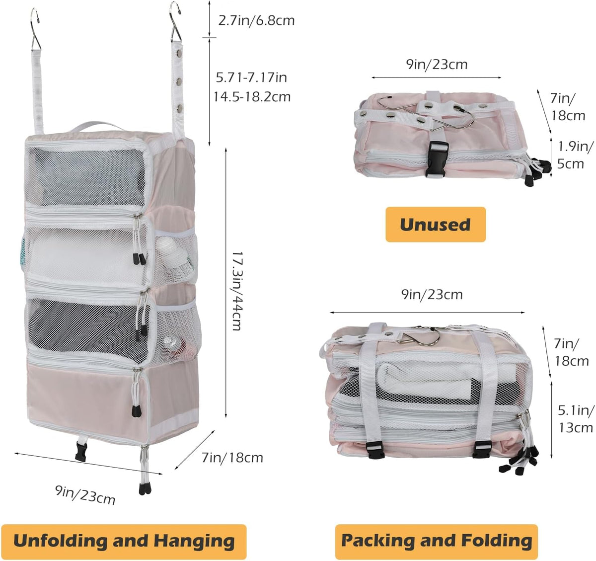 TABITORA Travel Luggage Organizer Hanging Packing Cubes Portable Hanging Shelves Carry on Closet for Suitcase with 2 Hooks,Collapsible(Beige,S)