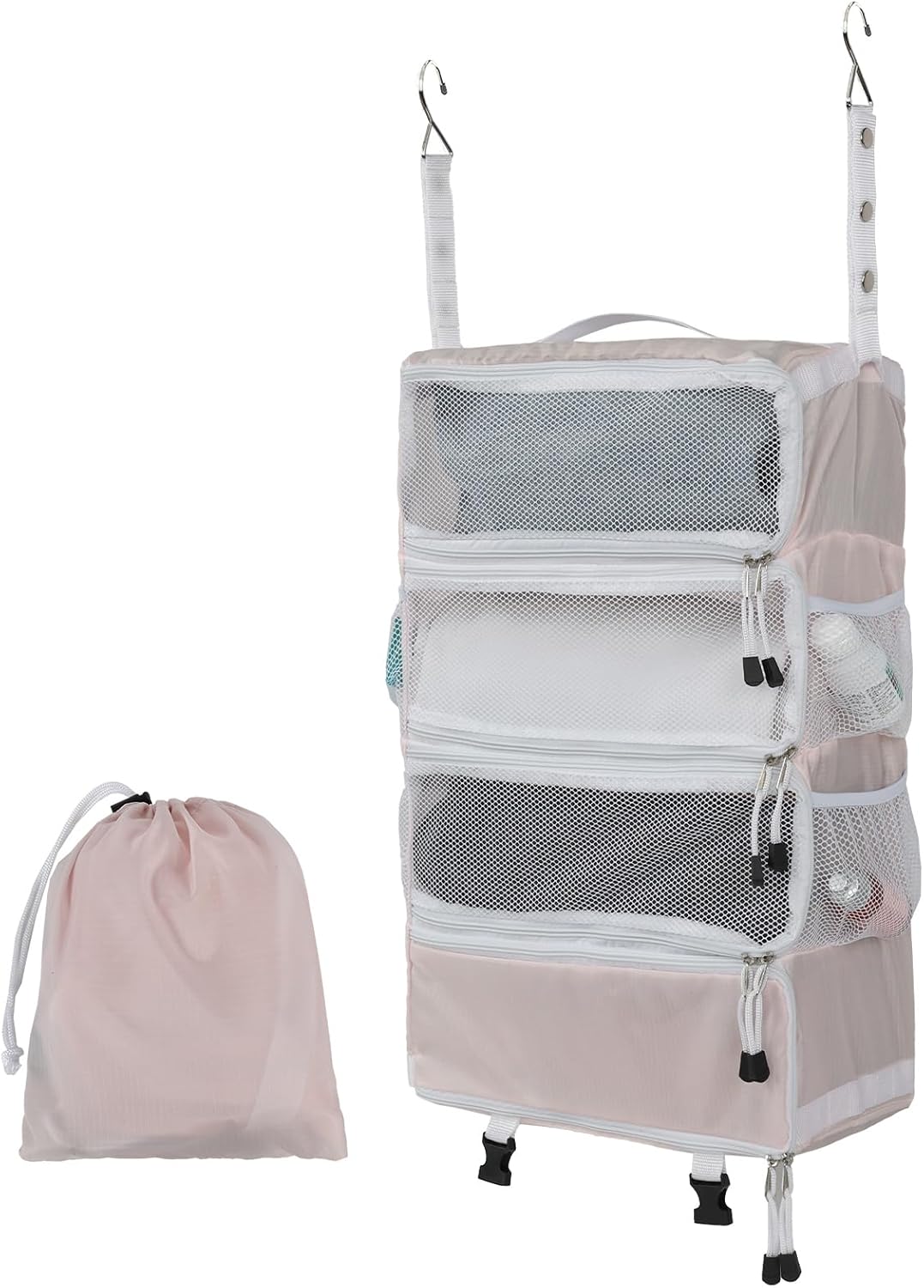 TABITORA Travel Luggage Organizer Hanging Packing Cubes Portable Hanging Shelves Carry on Closet for Suitcase with 2 Hooks,Collapsible(Beige,S)