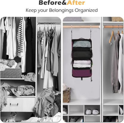 TABITORA Travel Luggage Organizer Hanging Packing Cubes Portable Hanging Shelves Carry on Closet for Suitcase with 2 Hooks,Collapsible(Beige,S)
