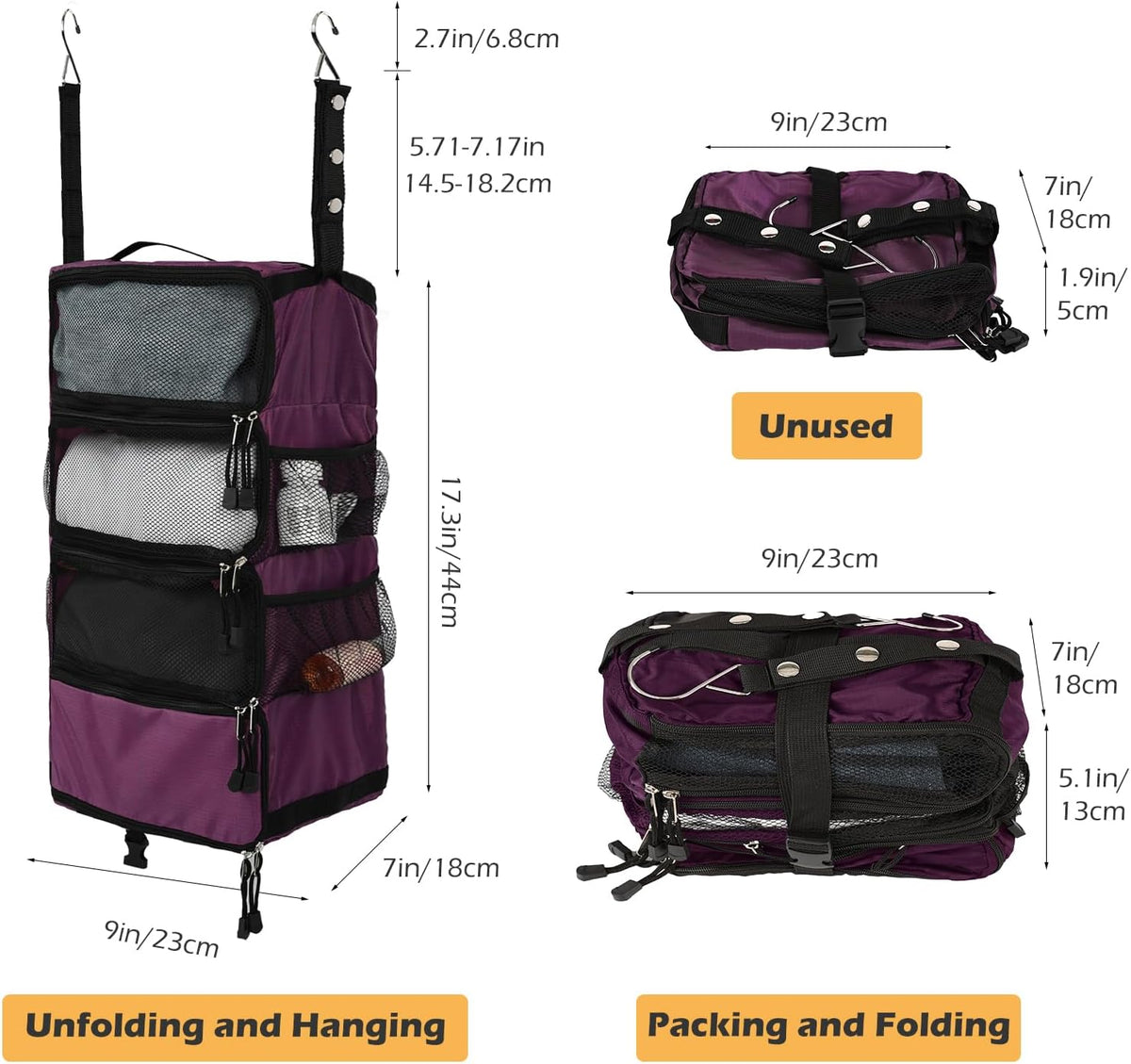 TABITORA Travel Luggage Organizer Hanging Packing Cubes Portable Hanging Shelves Carry on Closet for Suitcase with 2 Hooks,Collapsible(Beige,S)