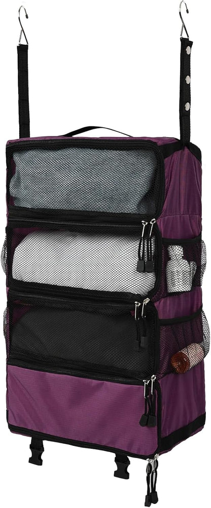TABITORA Travel Luggage Organizer Hanging Packing Cubes Portable Hanging Shelves Carry on Closet for Suitcase with 2 Hooks,Collapsible(Beige,S)