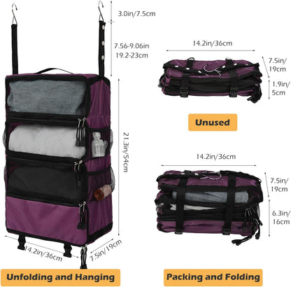 TABITORA Travel Luggage Organizer Hanging Packing Cubes Portable Hanging Shelves Carry on Closet for Suitcase with 2 Hooks,Collapsible(Beige,S)