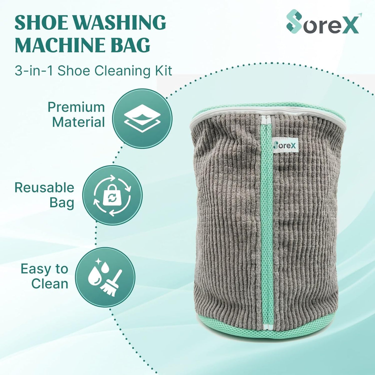 Shoe Washing Machine Bag with Zippered Pocket | Durable Mesh Sneaker Laundry Bag with 2 Laundry Balls & Shoe Washing Brush, Heavy Duty Zipper, No Color Transfer (Grey)