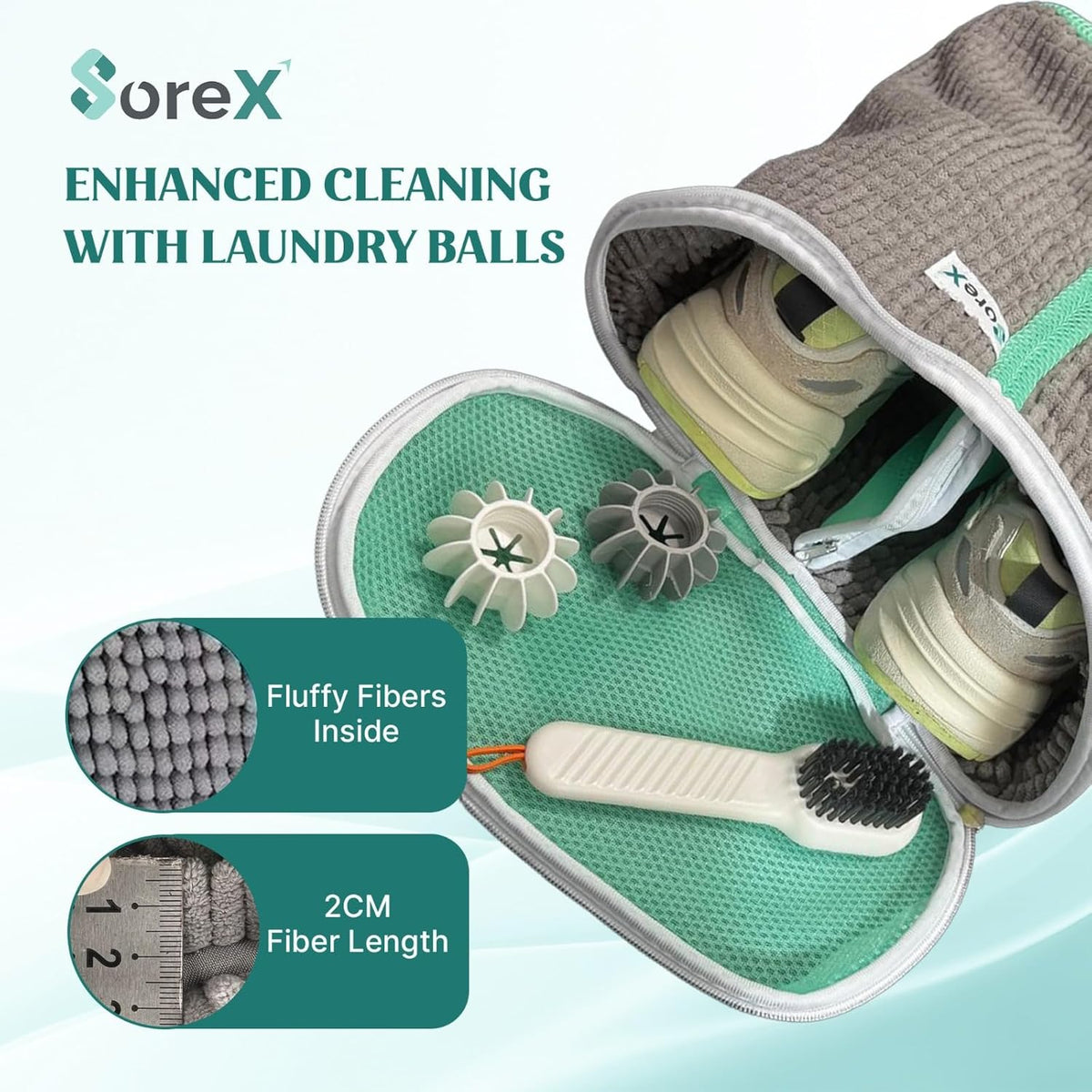 Shoe Washing Machine Bag with Zippered Pocket | Durable Mesh Sneaker Laundry Bag with 2 Laundry Balls & Shoe Washing Brush, Heavy Duty Zipper, No Color Transfer (Grey)