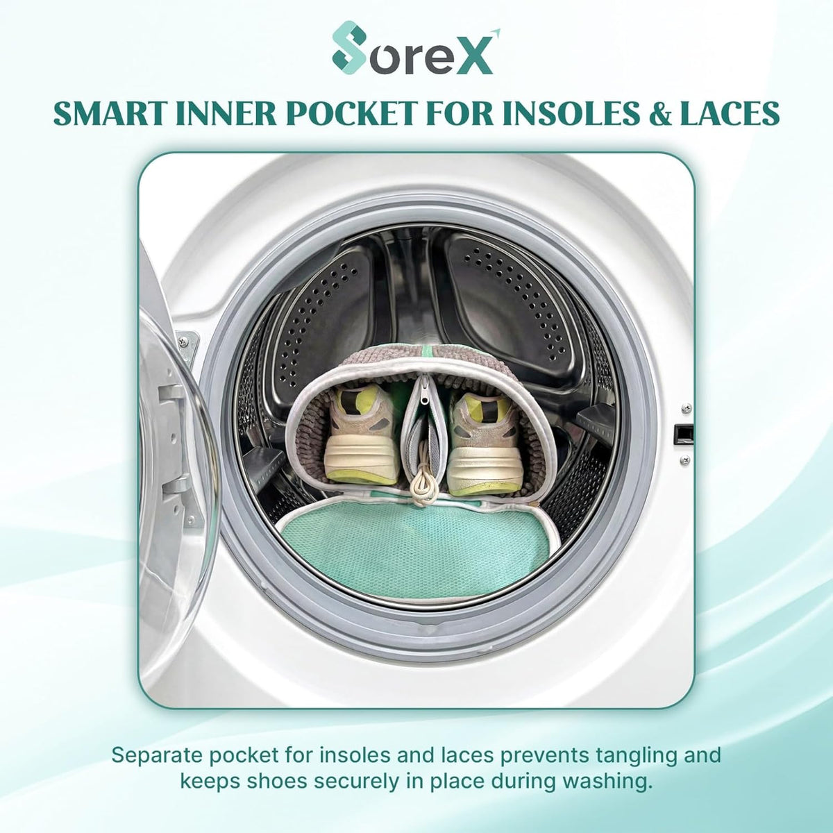 Shoe Washing Machine Bag with Zippered Pocket | Durable Mesh Sneaker Laundry Bag with 2 Laundry Balls & Shoe Washing Brush, Heavy Duty Zipper, No Color Transfer (Grey)
