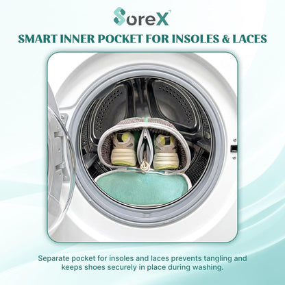 Shoe Washing Machine Bag with Zippered Pocket | Durable Mesh Sneaker Laundry Bag with 2 Laundry Balls & Shoe Washing Brush, Heavy Duty Zipper, No Color Transfer (Grey)