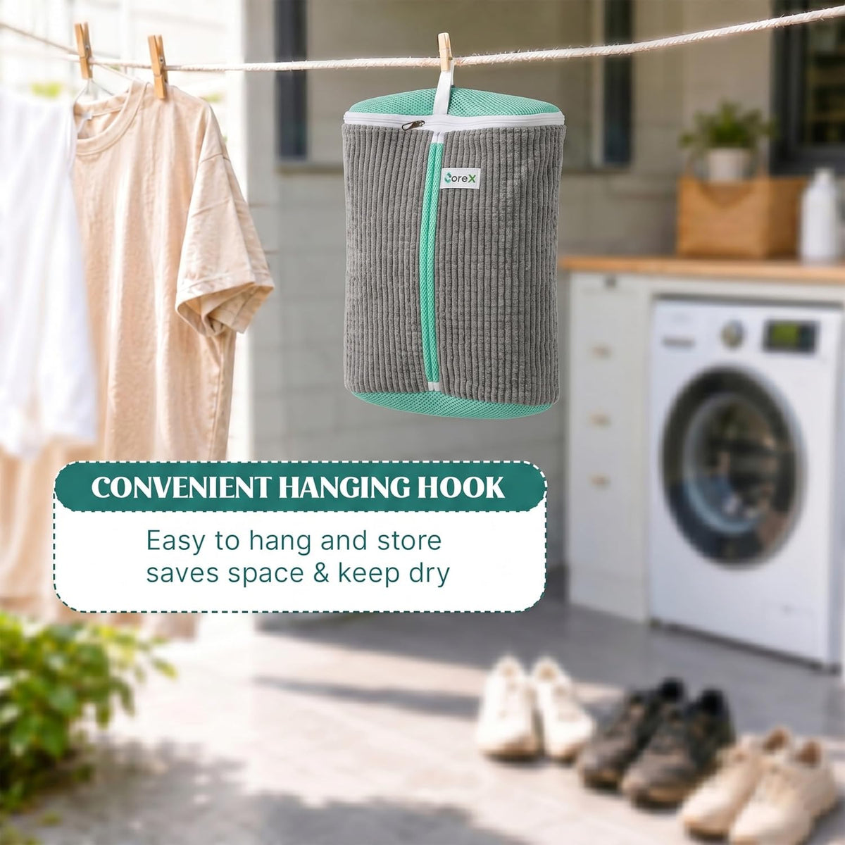 Shoe Washing Machine Bag with Zippered Pocket | Durable Mesh Sneaker Laundry Bag with 2 Laundry Balls & Shoe Washing Brush, Heavy Duty Zipper, No Color Transfer (Grey)