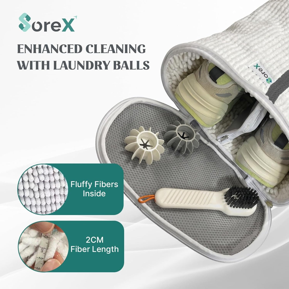 Shoe Washing Machine Bag with Zippered Pocket | Durable Mesh Sneaker Laundry Bag with 2 Laundry Balls & Shoe Washing Brush, Heavy Duty Zipper, No Color Transfer (Grey)