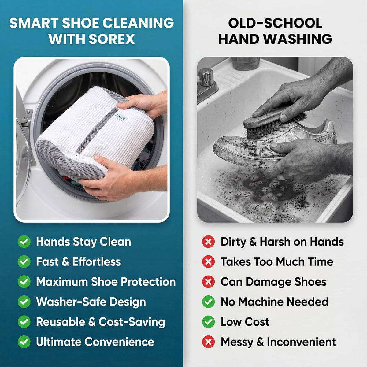 Shoe Washing Machine Bag with Zippered Pocket | Durable Mesh Sneaker Laundry Bag with 2 Laundry Balls & Shoe Washing Brush, Heavy Duty Zipper, No Color Transfer (Grey)