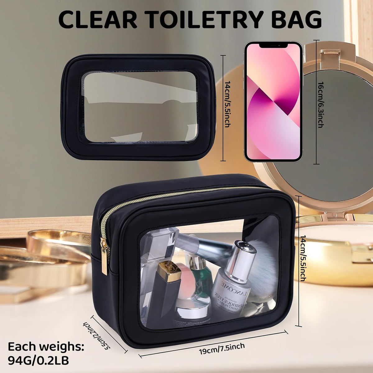 8 Packs TSA Approved Toiletry Bags White Clear Toiletry Bags for Travel PVC Makeup Pouch Waterproof Quart Size Clear Cosmetic Bag with Zipper for Airport Airline Compliant Travel Bathroom Women Men