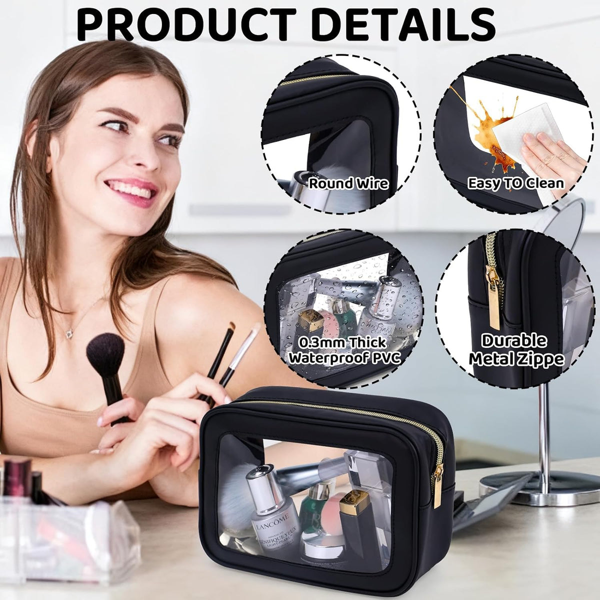 8 Packs TSA Approved Toiletry Bags White Clear Toiletry Bags for Travel PVC Makeup Pouch Waterproof Quart Size Clear Cosmetic Bag with Zipper for Airport Airline Compliant Travel Bathroom Women Men