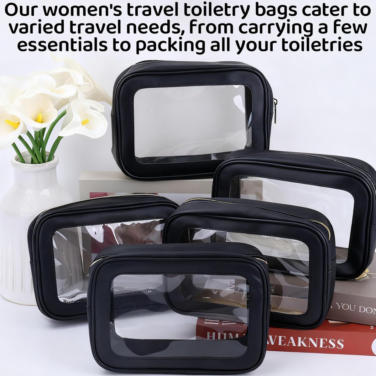 8 Packs TSA Approved Toiletry Bags White Clear Toiletry Bags for Travel PVC Makeup Pouch Waterproof Quart Size Clear Cosmetic Bag with Zipper for Airport Airline Compliant Travel Bathroom Women Men