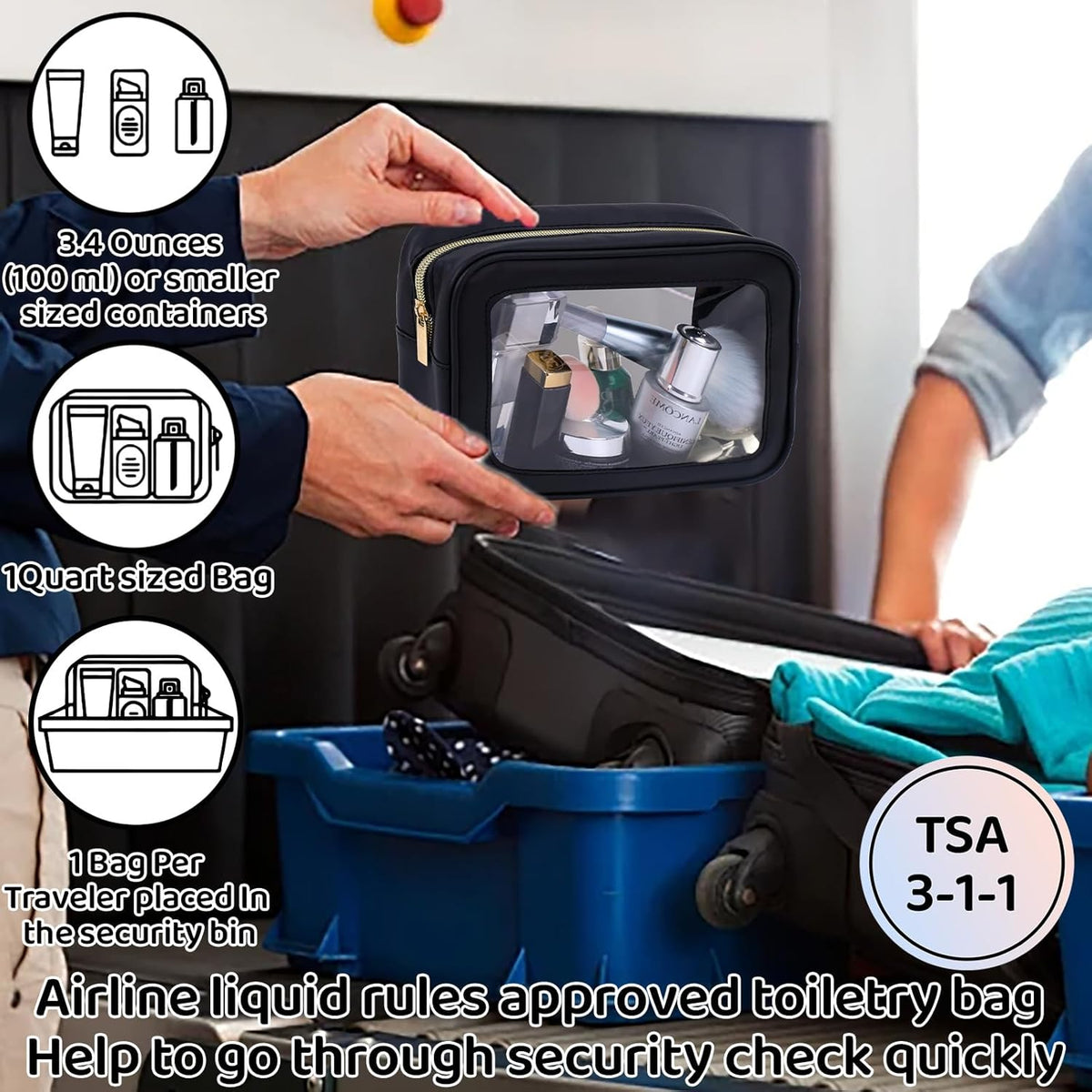 8 Packs TSA Approved Toiletry Bags White Clear Toiletry Bags for Travel PVC Makeup Pouch Waterproof Quart Size Clear Cosmetic Bag with Zipper for Airport Airline Compliant Travel Bathroom Women Men