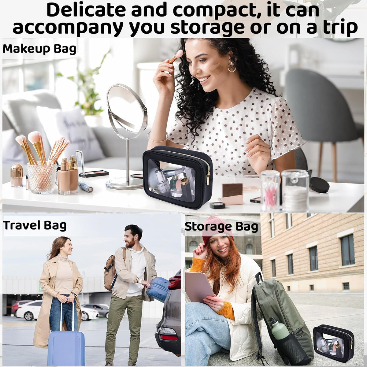 8 Packs TSA Approved Toiletry Bags White Clear Toiletry Bags for Travel PVC Makeup Pouch Waterproof Quart Size Clear Cosmetic Bag with Zipper for Airport Airline Compliant Travel Bathroom Women Men