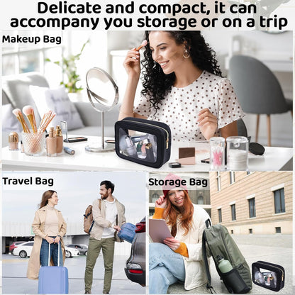 8 Packs TSA Approved Toiletry Bags White Clear Toiletry Bags for Travel PVC Makeup Pouch Waterproof Quart Size Clear Cosmetic Bag with Zipper for Airport Airline Compliant Travel Bathroom Women Men