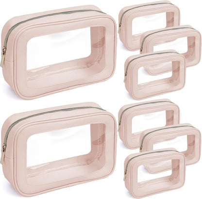 8 Packs TSA Approved Toiletry Bags White Clear Toiletry Bags for Travel PVC Makeup Pouch Waterproof Quart Size Clear Cosmetic Bag with Zipper for Airport Airline Compliant Travel Bathroom Women Men
