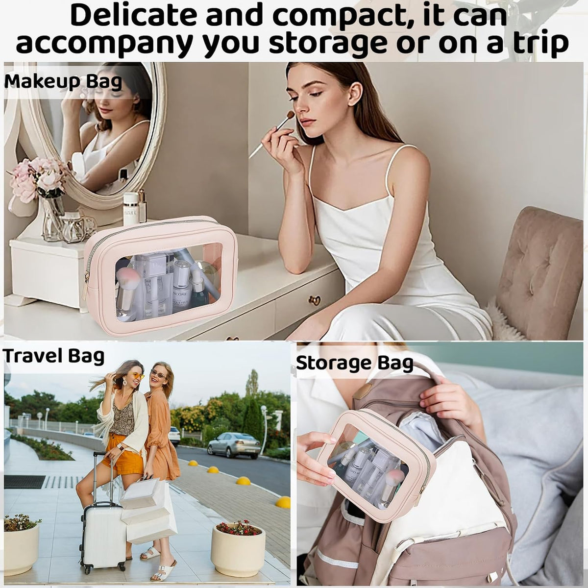 8 Packs TSA Approved Toiletry Bags White Clear Toiletry Bags for Travel PVC Makeup Pouch Waterproof Quart Size Clear Cosmetic Bag with Zipper for Airport Airline Compliant Travel Bathroom Women Men
