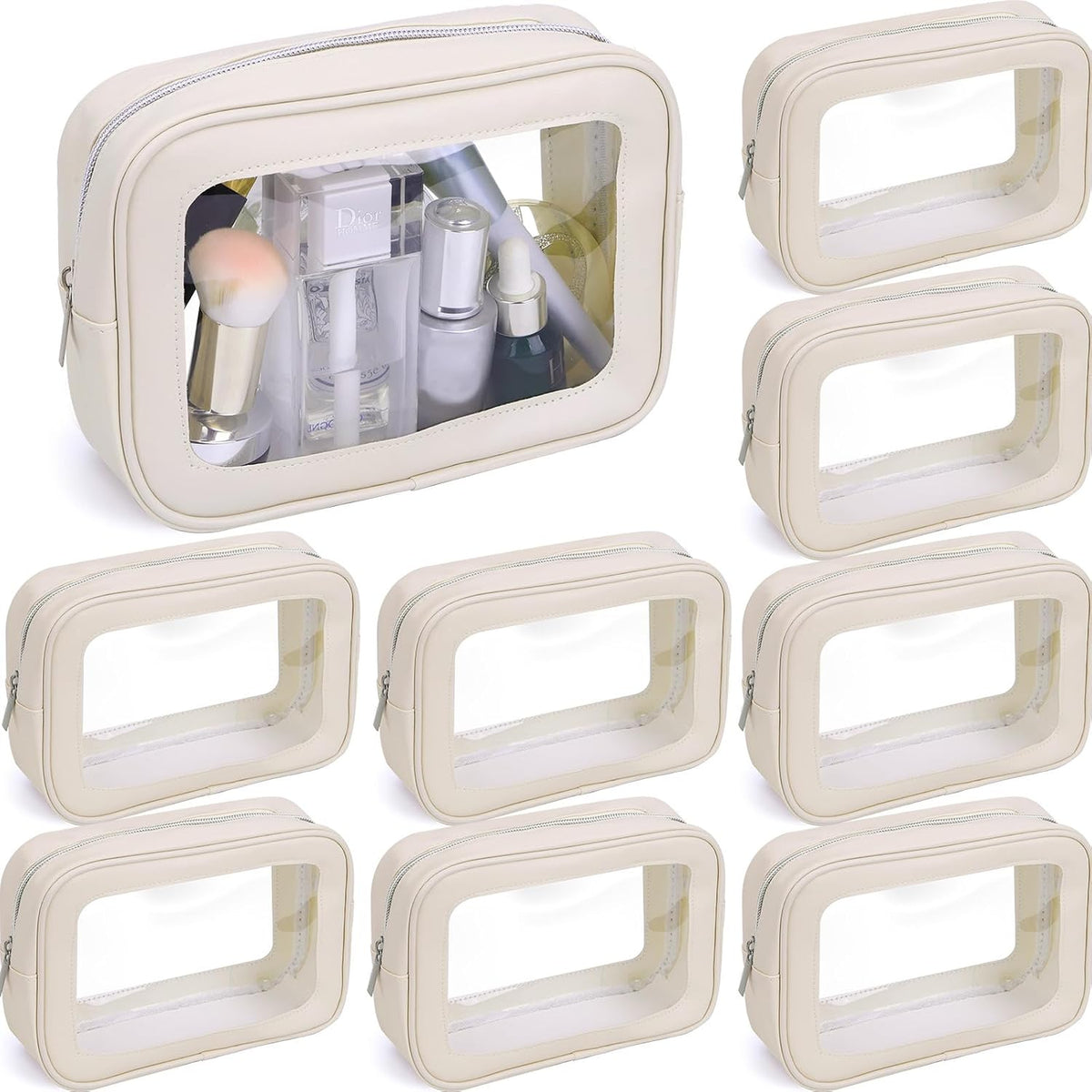 8 Packs TSA Approved Toiletry Bags White Clear Toiletry Bags for Travel PVC Makeup Pouch Waterproof Quart Size Clear Cosmetic Bag with Zipper for Airport Airline Compliant Travel Bathroom Women Men