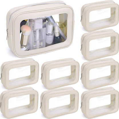 8 Packs TSA Approved Toiletry Bags White Clear Toiletry Bags for Travel PVC Makeup Pouch Waterproof Quart Size Clear Cosmetic Bag with Zipper for Airport Airline Compliant Travel Bathroom Women Men