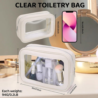 8 Packs TSA Approved Toiletry Bags White Clear Toiletry Bags for Travel PVC Makeup Pouch Waterproof Quart Size Clear Cosmetic Bag with Zipper for Airport Airline Compliant Travel Bathroom Women Men
