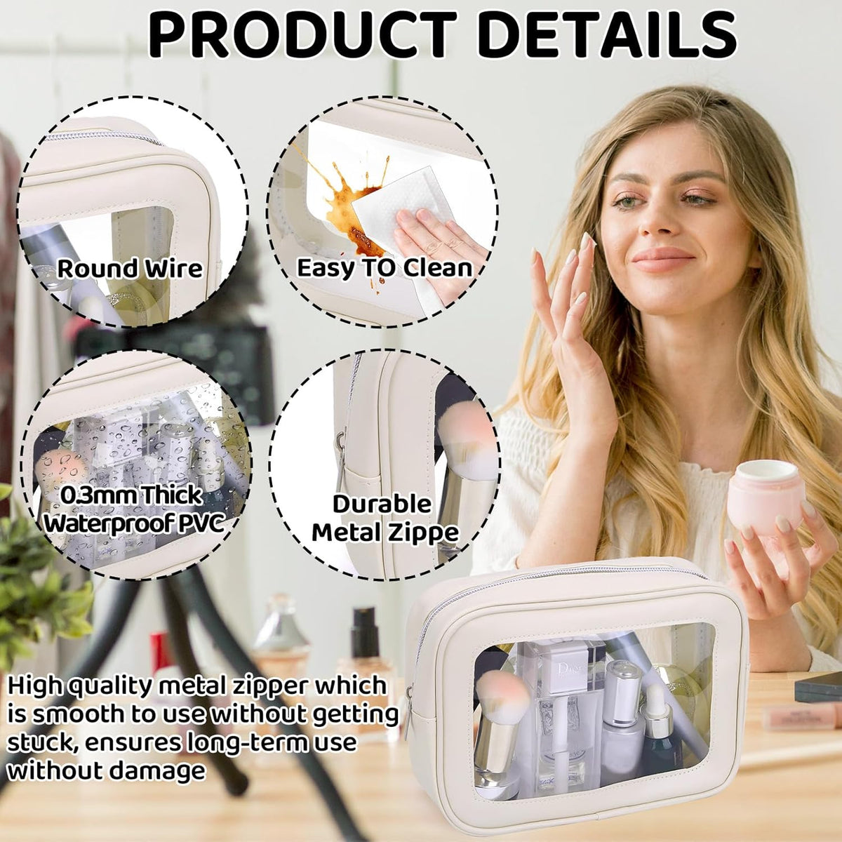 8 Packs TSA Approved Toiletry Bags White Clear Toiletry Bags for Travel PVC Makeup Pouch Waterproof Quart Size Clear Cosmetic Bag with Zipper for Airport Airline Compliant Travel Bathroom Women Men