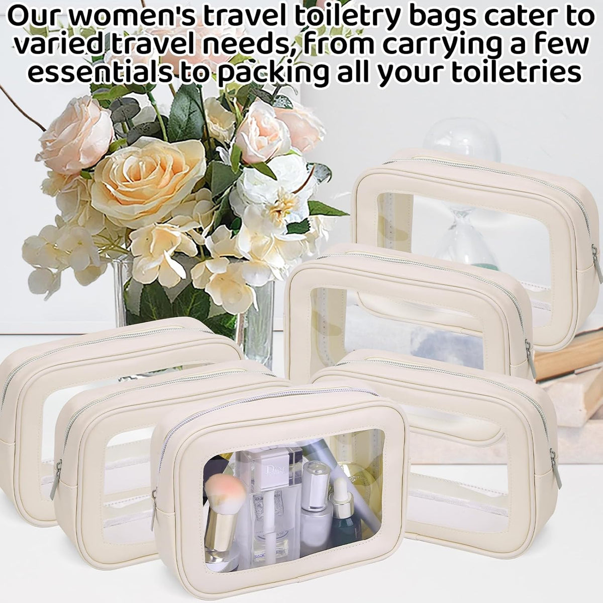 8 Packs TSA Approved Toiletry Bags White Clear Toiletry Bags for Travel PVC Makeup Pouch Waterproof Quart Size Clear Cosmetic Bag with Zipper for Airport Airline Compliant Travel Bathroom Women Men
