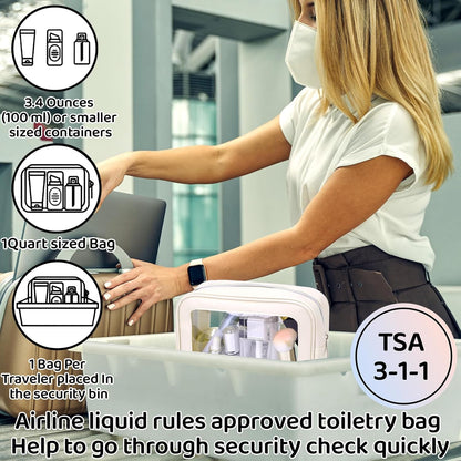 8 Packs TSA Approved Toiletry Bags White Clear Toiletry Bags for Travel PVC Makeup Pouch Waterproof Quart Size Clear Cosmetic Bag with Zipper for Airport Airline Compliant Travel Bathroom Women Men