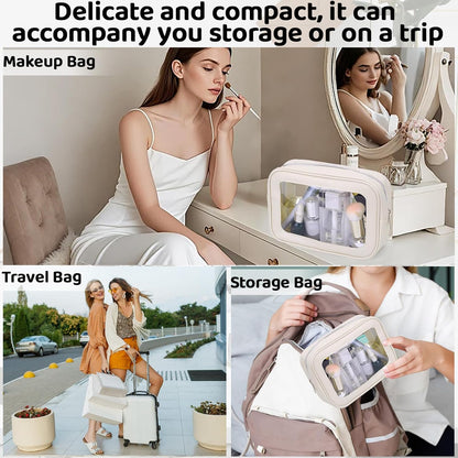 8 Packs TSA Approved Toiletry Bags White Clear Toiletry Bags for Travel PVC Makeup Pouch Waterproof Quart Size Clear Cosmetic Bag with Zipper for Airport Airline Compliant Travel Bathroom Women Men