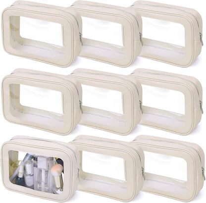8 Packs TSA Approved Toiletry Bags White Clear Toiletry Bags for Travel PVC Makeup Pouch Waterproof Quart Size Clear Cosmetic Bag with Zipper for Airport Airline Compliant Travel Bathroom Women Men