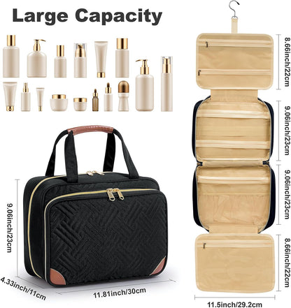 Toiletry Bag for Women, Hanging Travel Toiletry Bag with Jewelry Organizer Compartment Large Makeup Bag, Cosmetic for Travel Business Trips Camping Bathroom Black