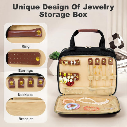 Toiletry Bag for Women, Hanging Travel Toiletry Bag with Jewelry Organizer Compartment Large Makeup Bag, Cosmetic for Travel Business Trips Camping Bathroom Black